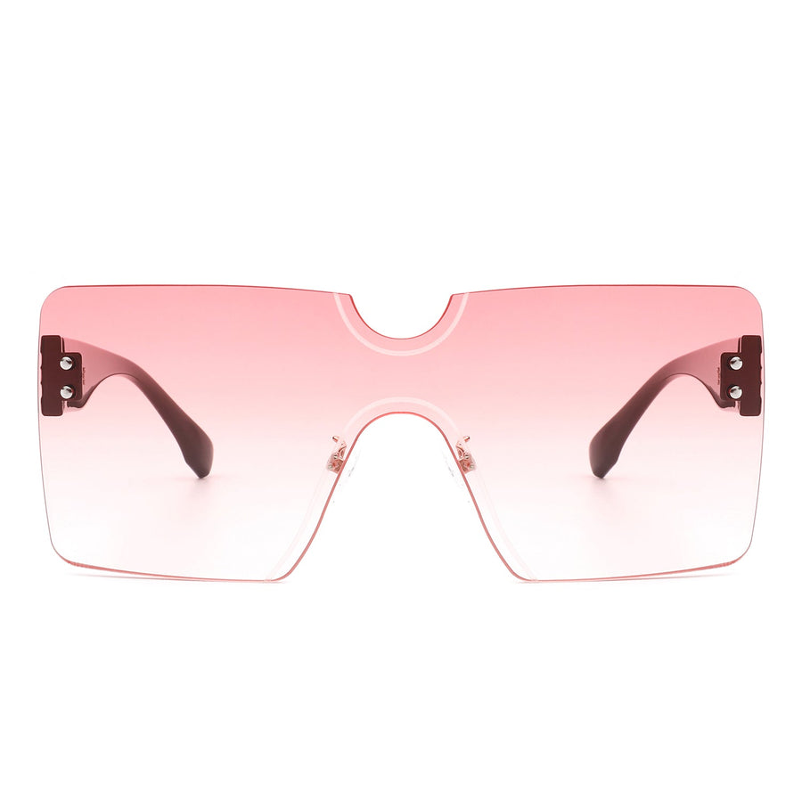 Yellowyx - Square Rimless Oversize Flat Top Retro Frameless Sunglasses