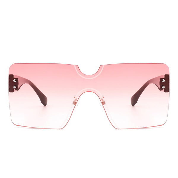 Yellowyx - Square Rimless Oversize Flat Top Retro Frameless Sunglasses