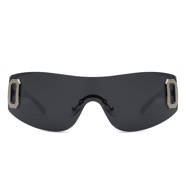 Havoc - Rimless Rectangle Sleek Wrap Around Women's Sunglasses