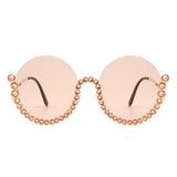 Gloriana - Women Circle Half Frame Oversize Rhinestone Fashion Round Sunglasses