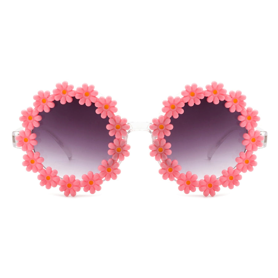 Ysabelia - Round Daisy Flower Shape Circle Sunglasses- 7 Colors