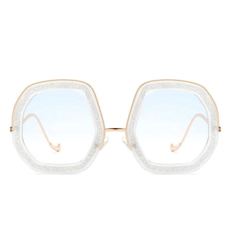 Xanadawn Round Irregular Geometric Glitter Fashion Sunglasses- 6 Colors