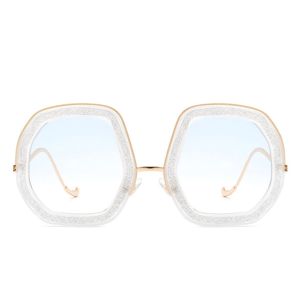Xanadawn - Women Round Irregular Geometric Glitter Fashion Sunglasses