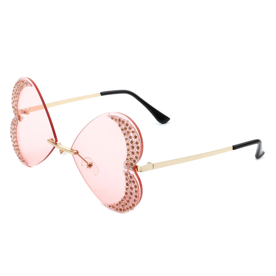 Quixotia - Rimless Butterfly Heart Shaped Tinted Sunglasses