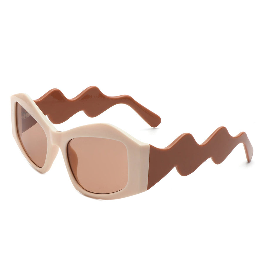 Shimmerz Oversized Square Irregular Wavy Temple Sunglasses- 7 Colors