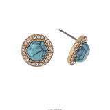 Gold Tone Stone Halo Post Earrings- Turquoise