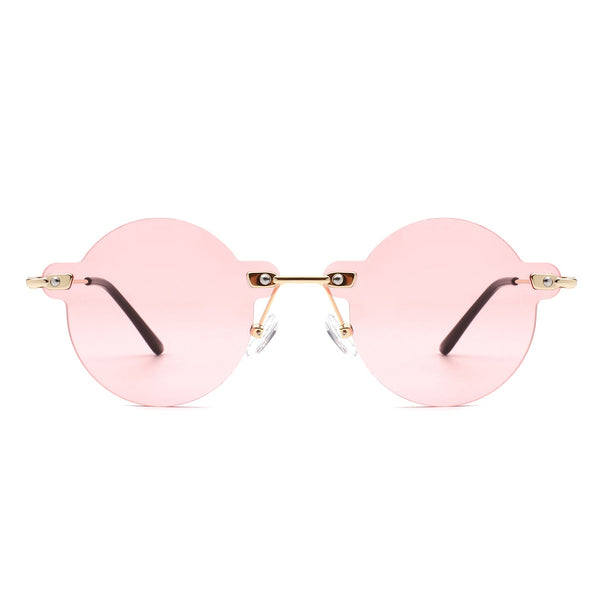Crescent - Circle Retro Round Rimless Fashion Tinted Vintage Sunglasses