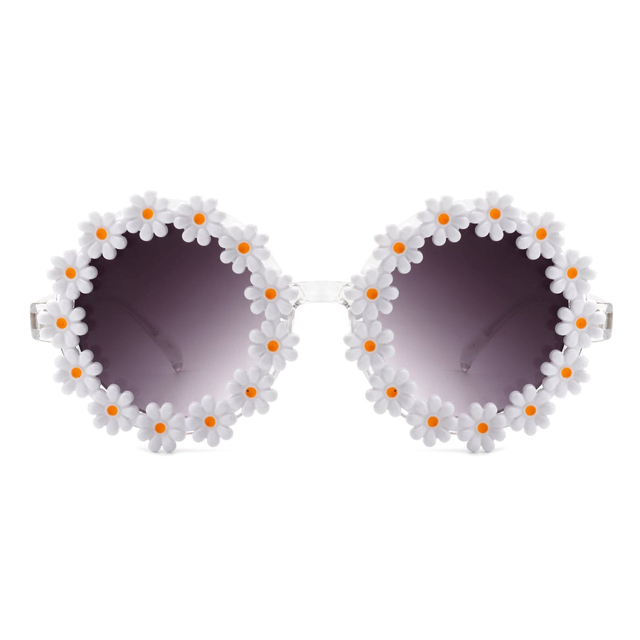 Ysabelia - Round Daisy Flower Shape Circle Sunglasses- 7 Colors