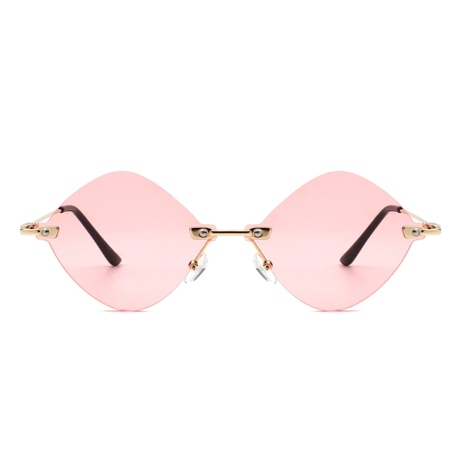 Bluewave - Rimless Retro Round Geometric Frameless Tinted Fashion Sunglasses