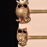 Gold and Rhinestone Owl Hair Pins