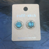 Gold Tone Stone Halo Post Earrings- Turquoise