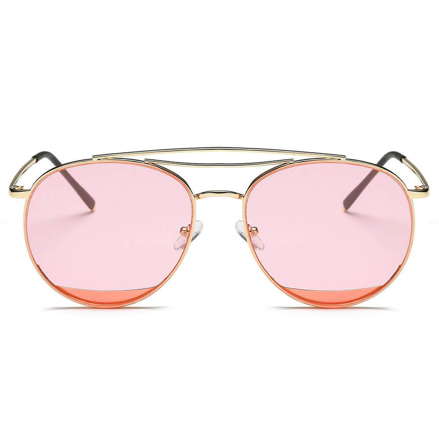 LOWELL | Unisex Round Double Brow Bar Aviator Style Sunglasses