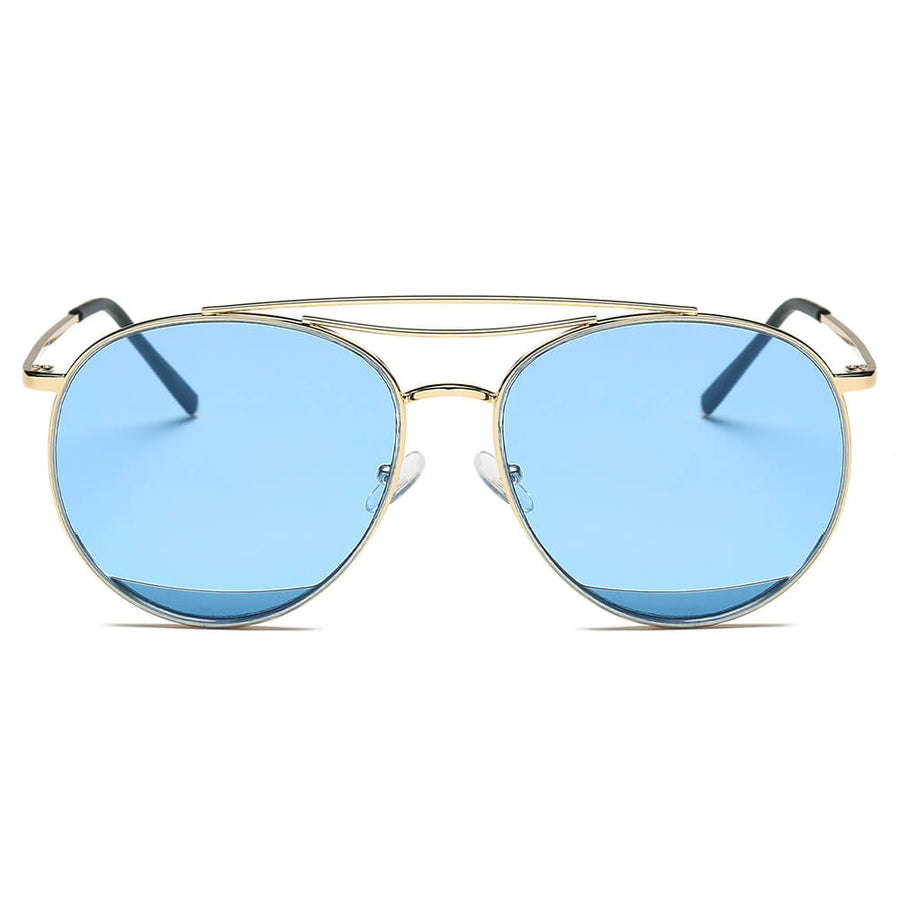 LOWELL | Unisex Round Double Brow Bar Aviator Style Sunglasses