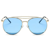 LOWELL | Unisex Round Double Brow Bar Aviator Style Sunglasses