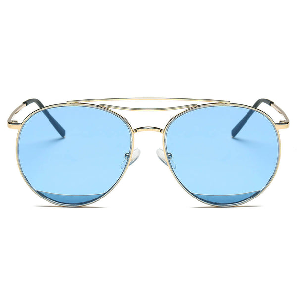LOWELL | Unisex Round Double Brow Bar Aviator Style Sunglasses
