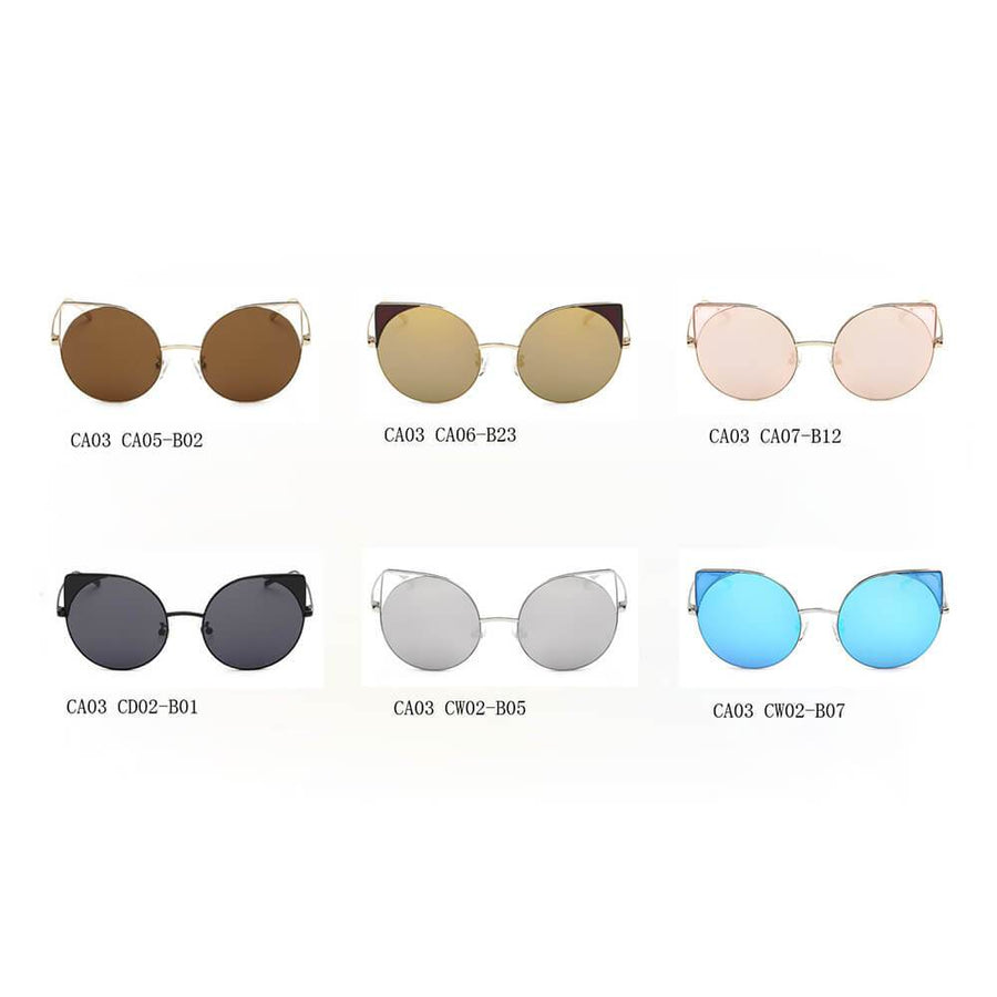 Dublin- Mirrored Lens Round Cat-Eye Sunglasses- 6 Colors
