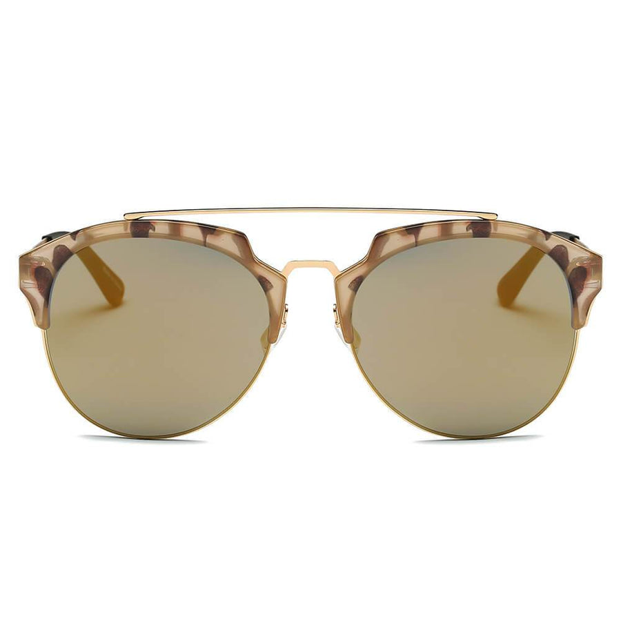 COROLLA | Half Frame Mirrored Lens Horned Rim Sunglasses Circle