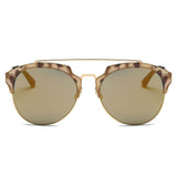 COROLLA | Half Frame Mirrored Lens Horned Rim Sunglasses Circle