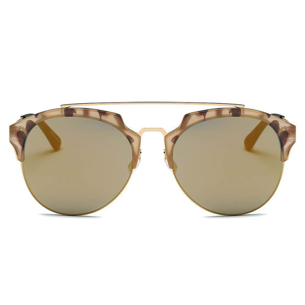 COROLLA | Half Frame Mirrored Lens Horned Rim Sunglasses Circle