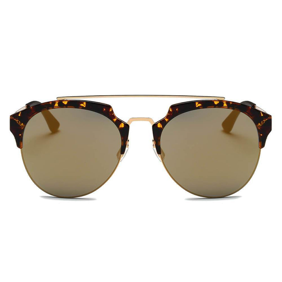 COROLLA | Half Frame Mirrored Lens Horned Rim Sunglasses Circle