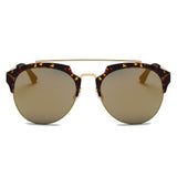 COROLLA | Half Frame Mirrored Lens Horned Rim Sunglasses Circle