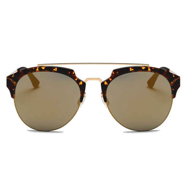 COROLLA | Half Frame Mirrored Lens Horned Rim Sunglasses Circle