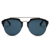 COROLLA | Half Frame Mirrored Lens Horned Rim Sunglasses Circle
