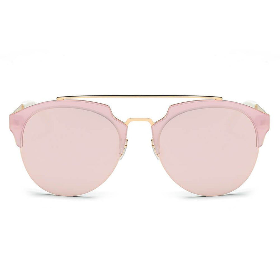 COROLLA | Half Frame Mirrored Lens Horned Rim Sunglasses Circle