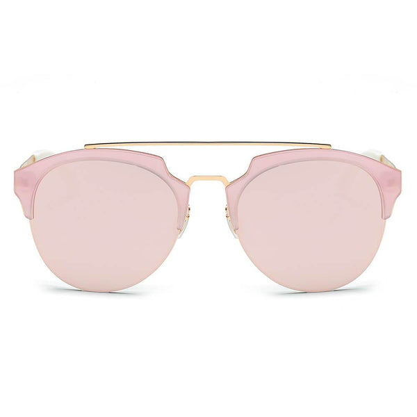 COROLLA | Half Frame Mirrored Lens Horned Rim Sunglasses Circle