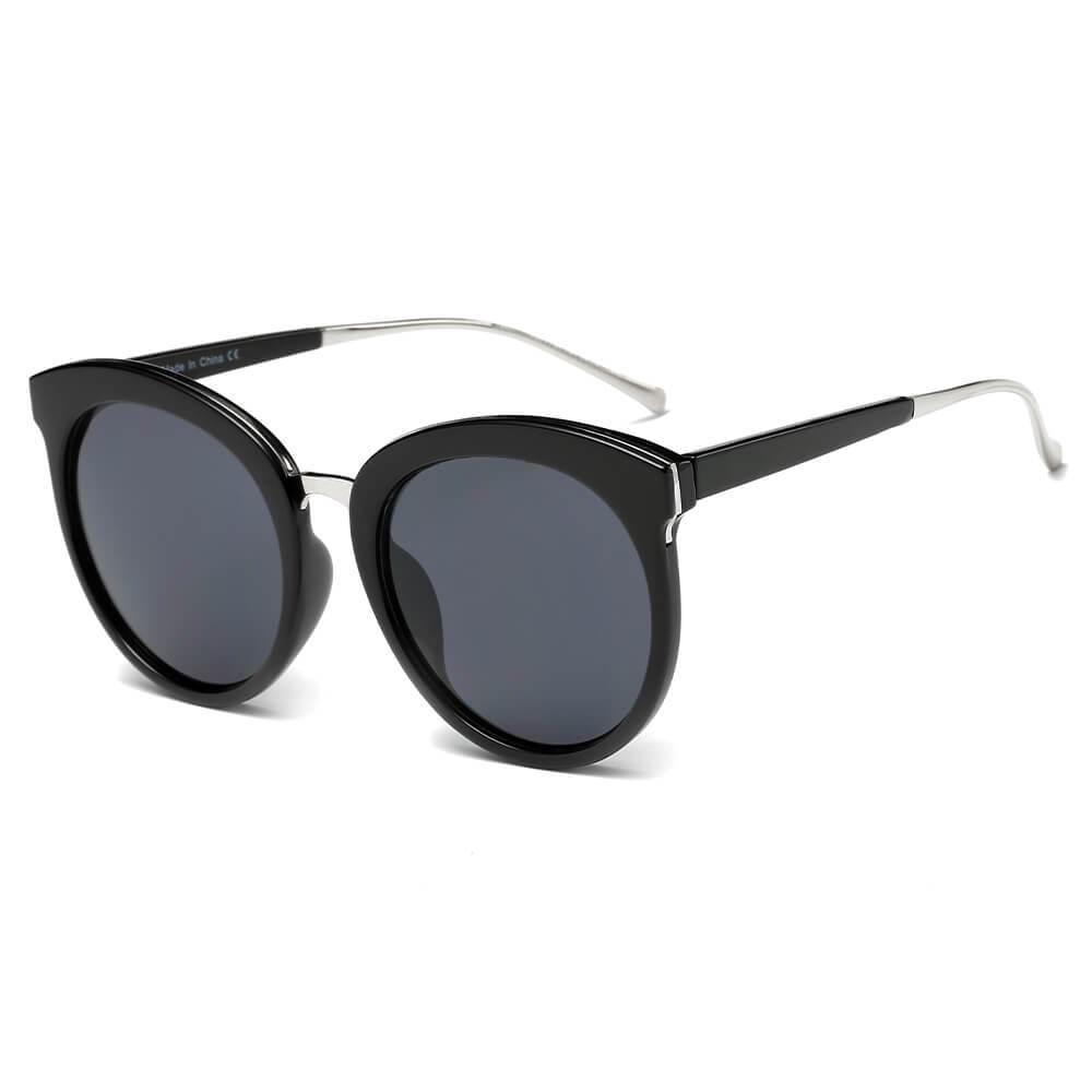 NORTH | Women's Oversized Round Mirrored Lens Horned Rim Sunglasses