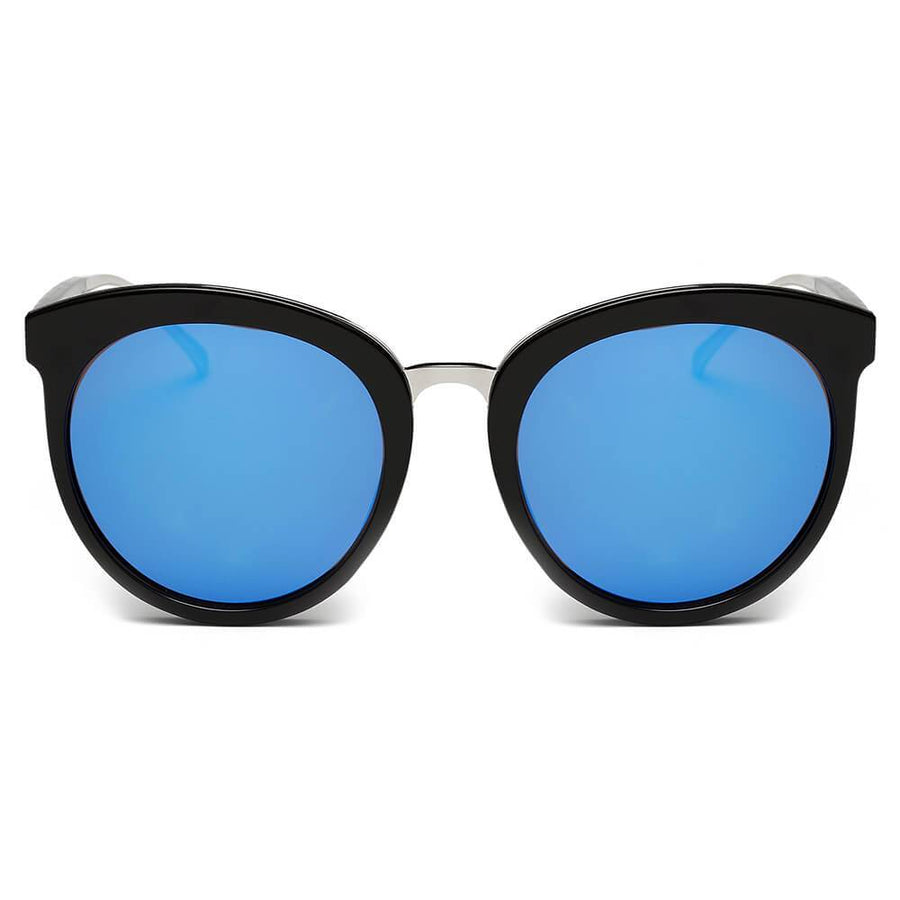 NORTH | Women's Oversized Round Mirrored Lens Horned Rim Sunglasses