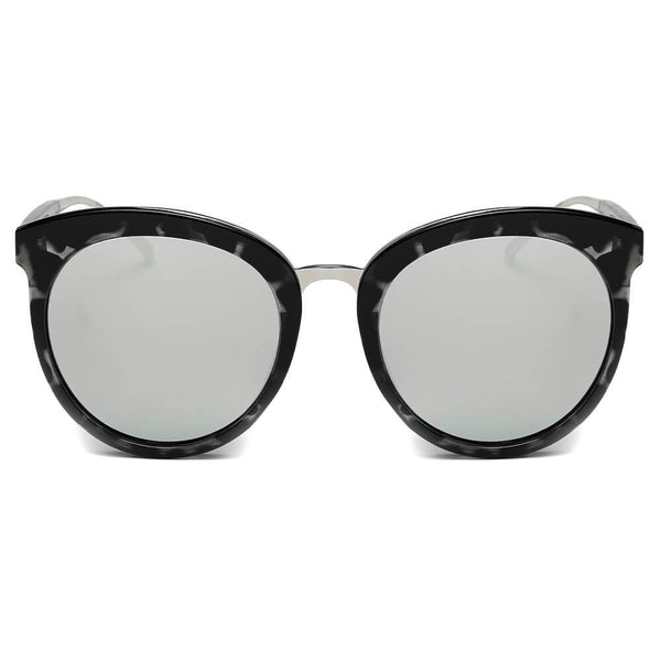 NORTH | Women's Oversized Round Mirrored Lens Horned Rim Sunglasses