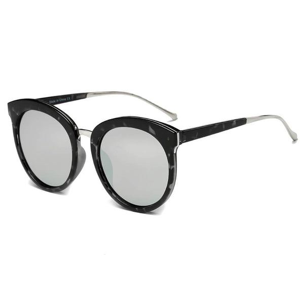 NORTH | Women's Oversized Round Mirrored Lens Horned Rim Sunglasses