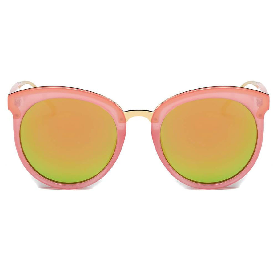 NORTH | Women's Oversized Round Mirrored Lens Horned Rim Sunglasses