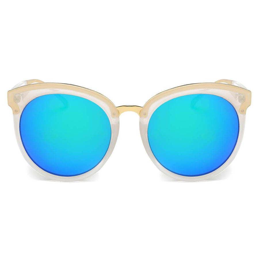 NORTH | Women's Oversized Round Mirrored Lens Horned Rim Sunglasses