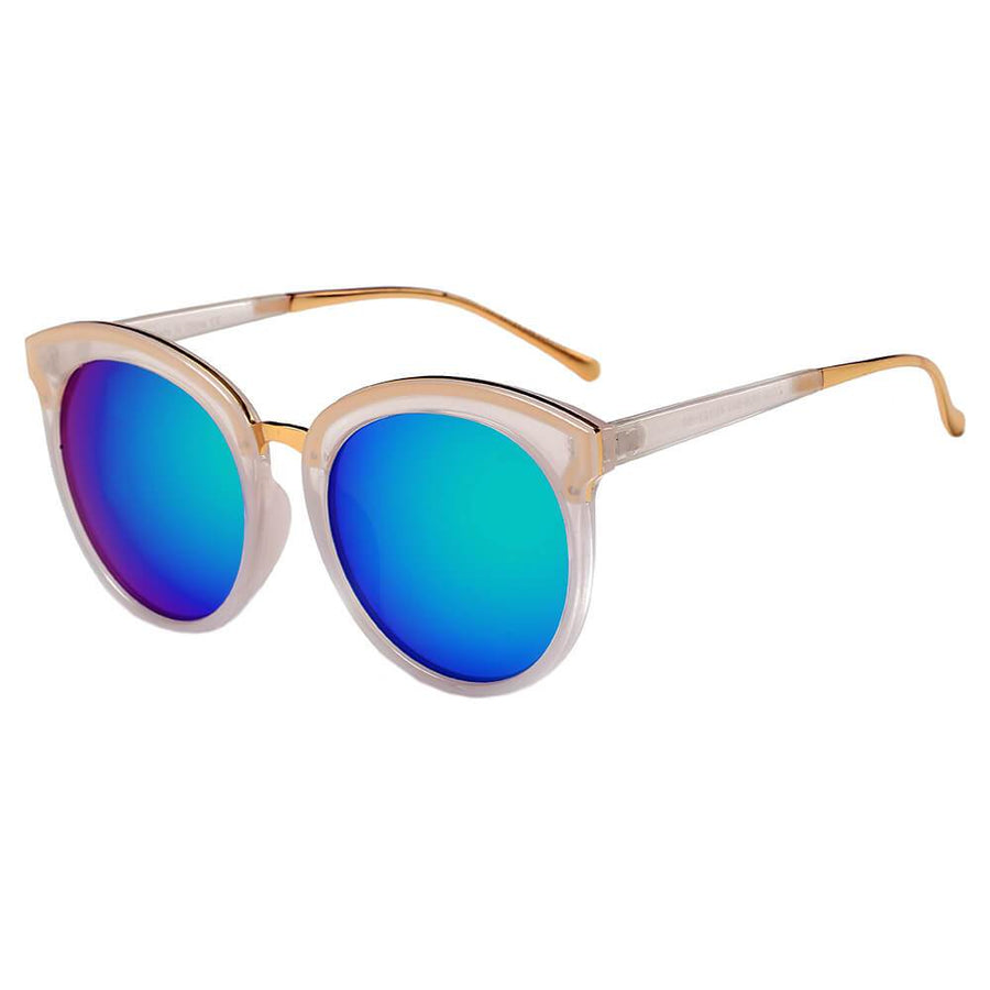 NORTH | Women's Oversized Round Mirrored Lens Horned Rim Sunglasses