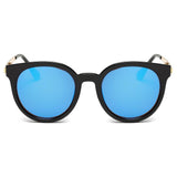 FINDLAY | Retro Mirrored Lens Horn Rimmed Round Sunglasses- Blue/Black/Gold