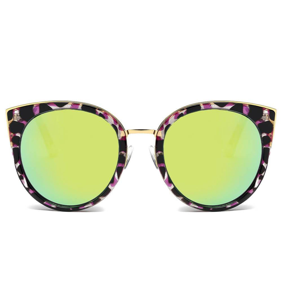 HOLMDEL Iconic Mirrored Lens Cat-Eye Sunglasses- Green/Gold/Purple Tortoise Shell