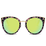 HOLMDEL Iconic Mirrored Lens Cat-Eye Sunglasses- Green/Gold/Purple Tortoise Shell