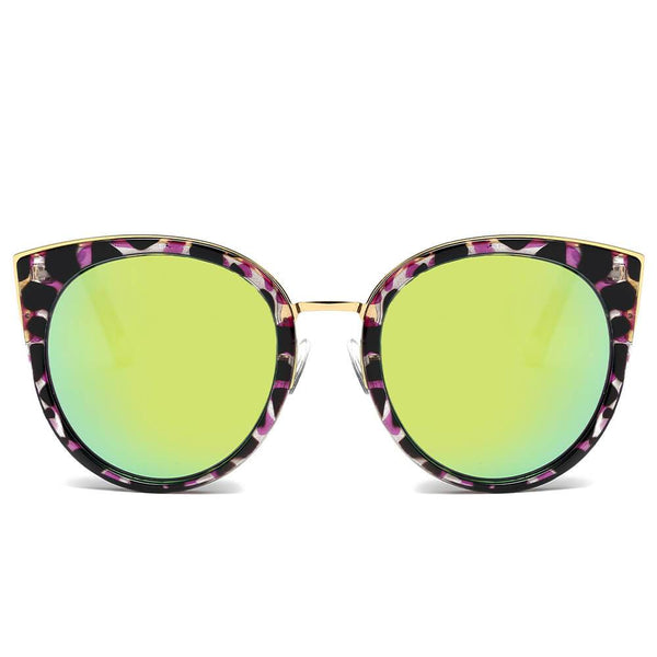 HOLMDEL |  Iconic Mirrored Lens Cat-Eye Sunglasses- Green/Gold/Purple Tortoise Shell