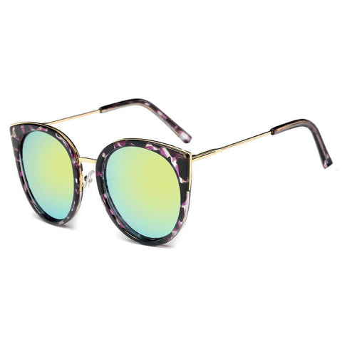HOLMDEL |  Iconic Mirrored Lens Cat-Eye Sunglasses- Green/Gold/Purple Tortoise Shell