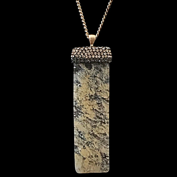 Gold Tone Natural Pendant Necklace with Accent Stones- Beige