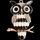 Rhinestone Owl Glazed Branch Pendant Sweater Chain - White And Black