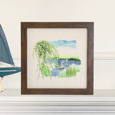 Watercolor Pond Scene (Swan) - Framed Sign