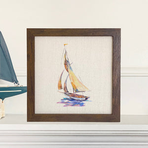 Watercolor Sailboat (Orange) - Framed Sign