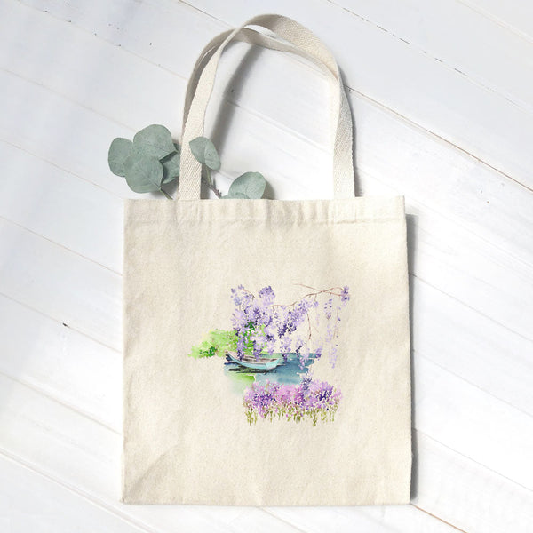 Watercolor Pond Scene (Boat) - Canvas Tote Bag