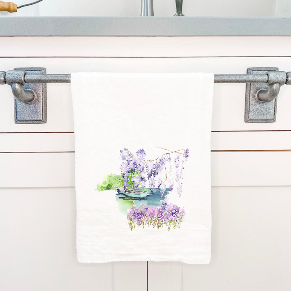 Watercolor Pond Scene (Boat) - Cotton Tea Towel