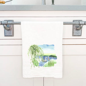 Watercolor Pond Scene (Swan) - Cotton Tea Towel