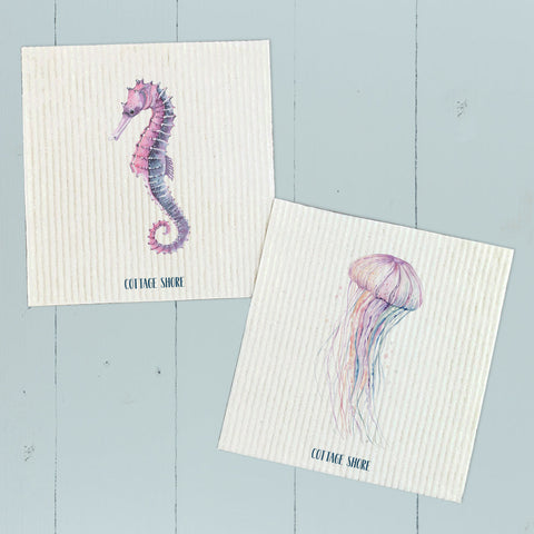 Colorful Seahorse, Jellyfish 2pk - Swedish Dish Cloth