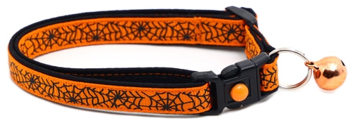 Black Spiderwebs on Orange Collar for Cats- 2 Sizes & 4 Options
